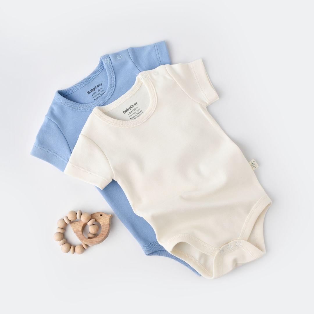 INTERLOK Pack of 2 Short-sleeved bodysuits in 100% organic cotton