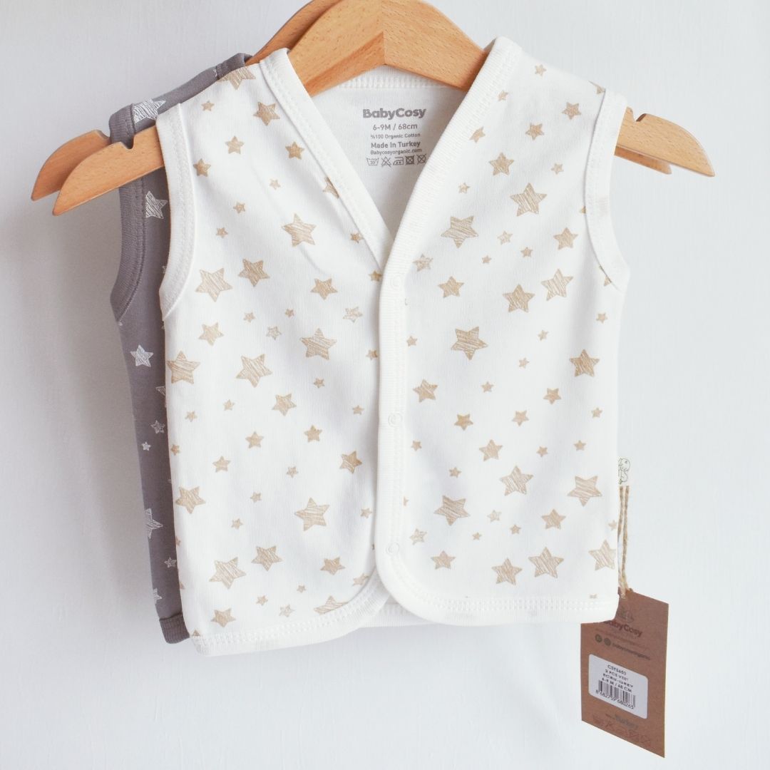 STAR SET da 2 Gilet per neonato in 100% cotone organico