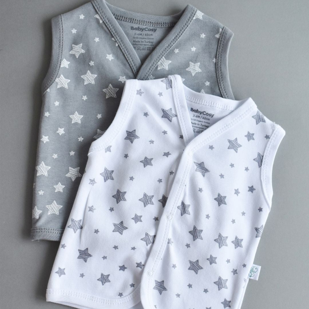 STAR SET da 2 Gilet per neonato in 100% cotone organico