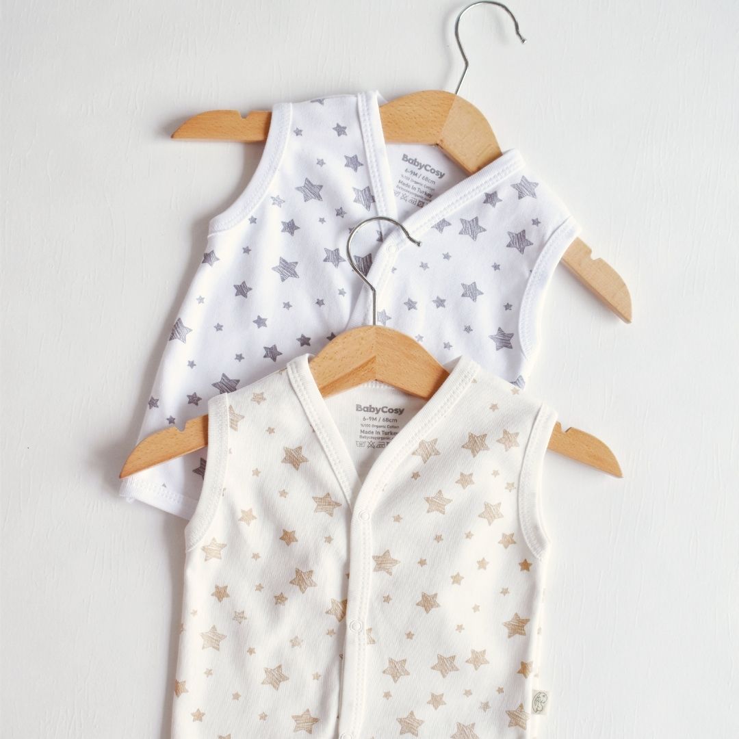 STAR SET da 2 Gilet per neonato in 100% cotone organico