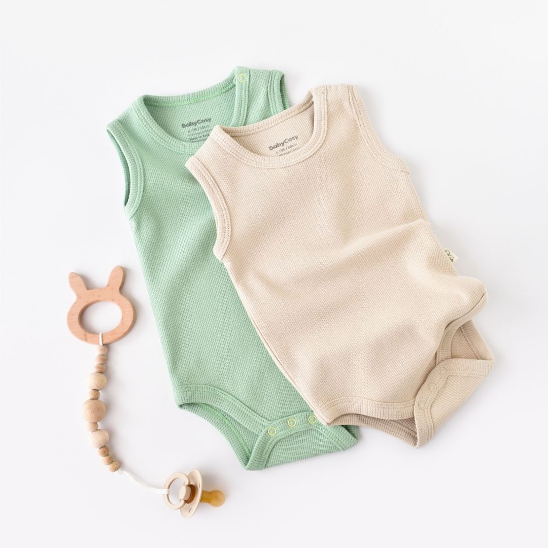 Body neonato senza maniche, confezione da 2, colore mint green e stone