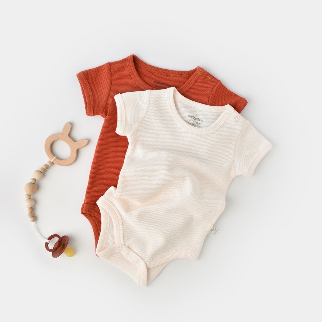 WAFFLE Pack of 2 Short-sleeved bodysuits in 100% Organic Cotton