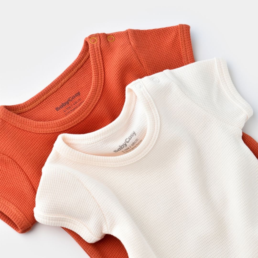 WAFFLE Pack of 2 Short-sleeved bodysuits in 100% Organic Cotton