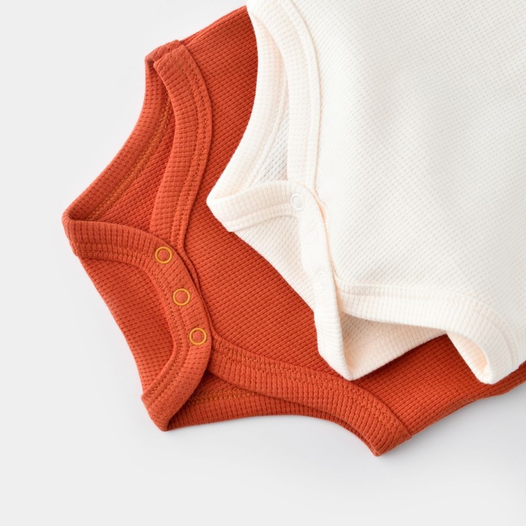 WAFFLE Pack of 2 Short-sleeved bodysuits in 100% Organic Cotton