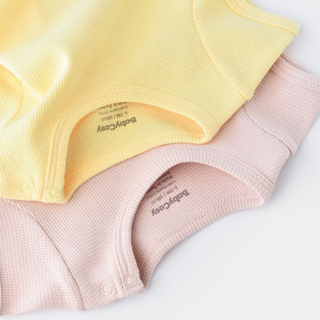 WAFFLE Pack of 2 Short-sleeved bodysuits in 100% Organic Cotton