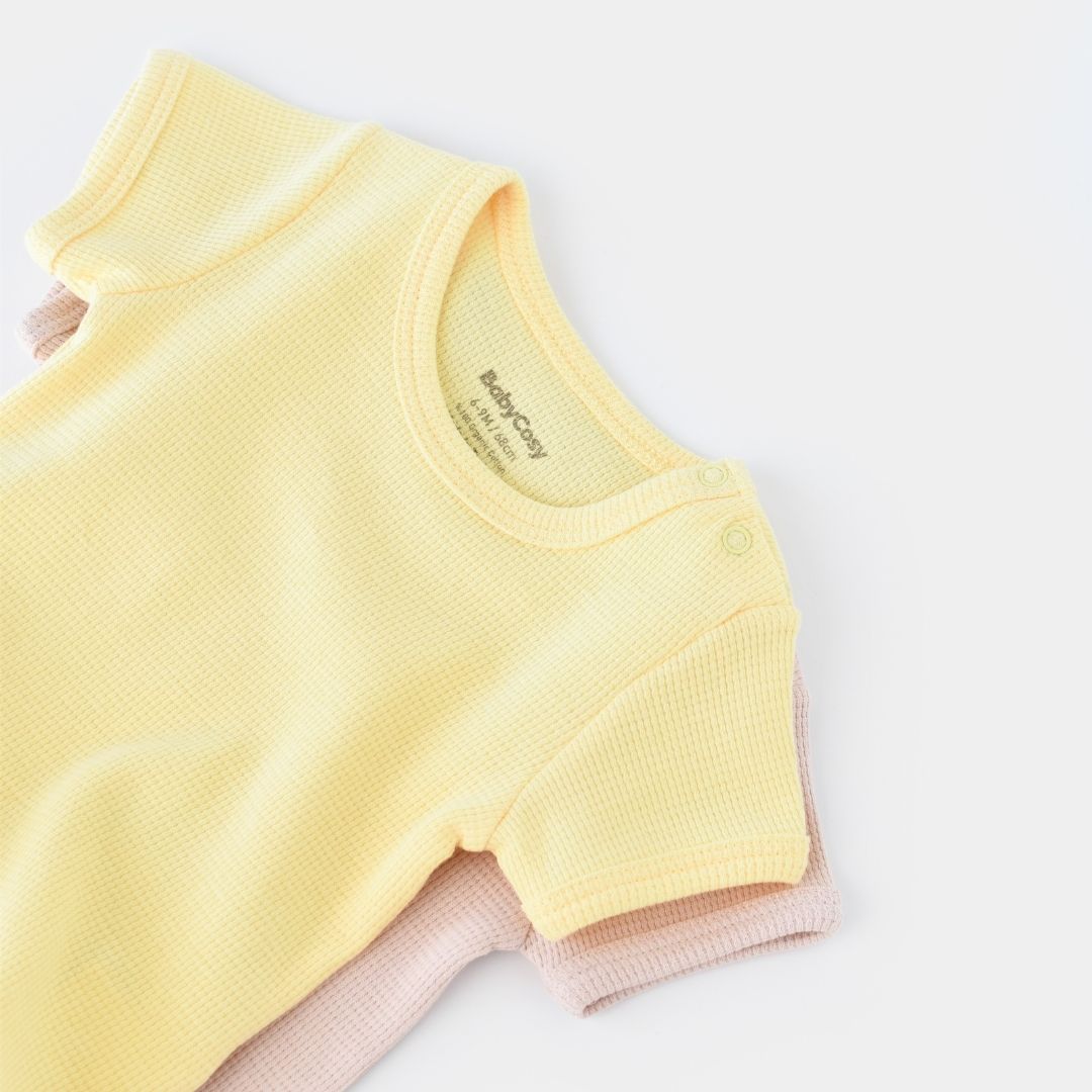 WAFFLE Pack of 2 Short-sleeved bodysuits in 100% Organic Cotton