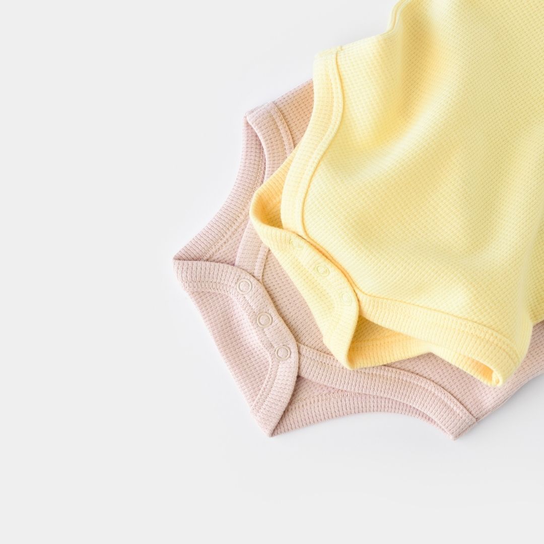 WAFFLE Pack of 2 Short-sleeved bodysuits in 100% Organic Cotton