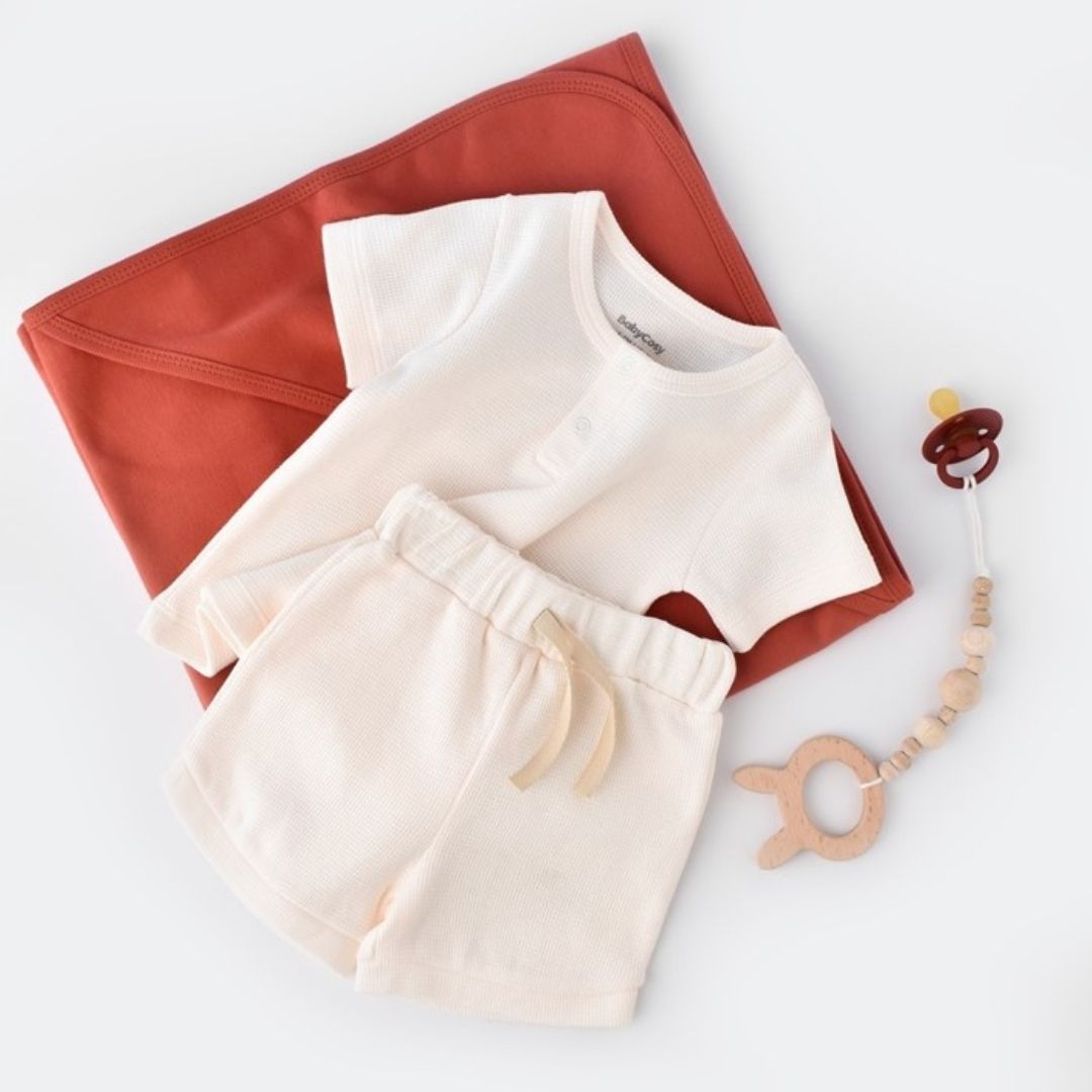 WAFFLE SET Shorts and short-sleeved T-shirt in 100% Organic Cotton